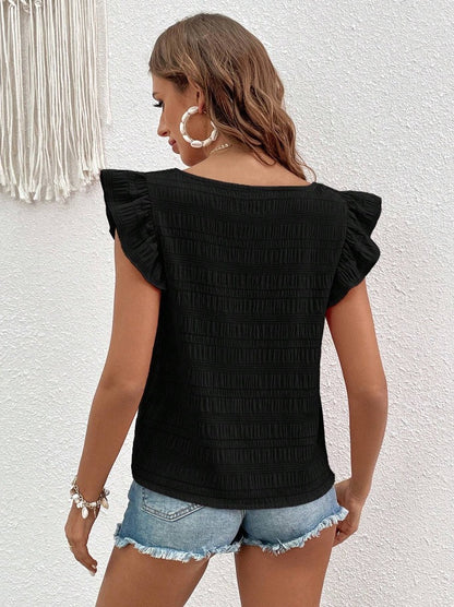 Women’s Square Neck Ruffle Sleeve Smocked Summer Top
