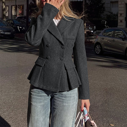 Double Breasted Peplum Blazer Tailored Office Jacket