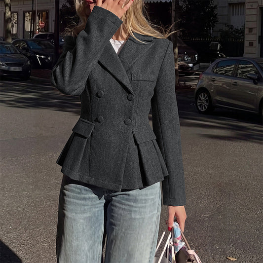 Double Breasted Peplum Blazer Tailored Office Jacket
