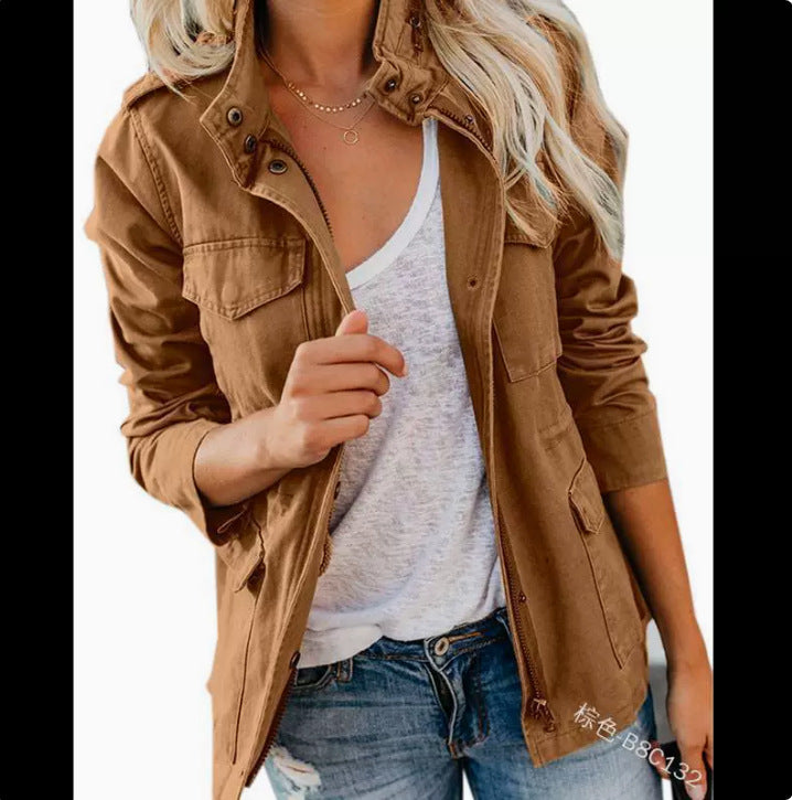 Women's Utility Jacket Zip Up Cargo Pockets Lightweight