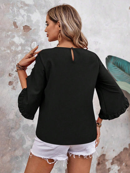Women’s Black Ruffle Sleeve Loose Fit Chiffon Blouse