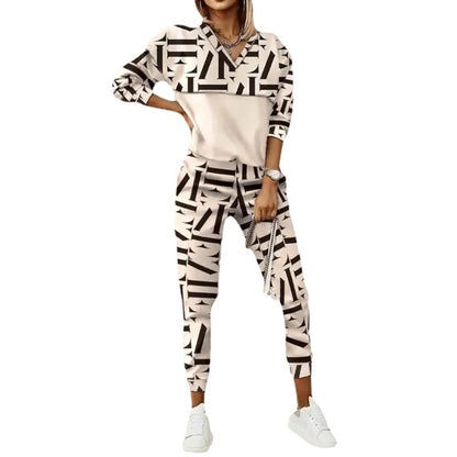 Women's Geometric Print Lounge Set Long Sleeve Top Pants