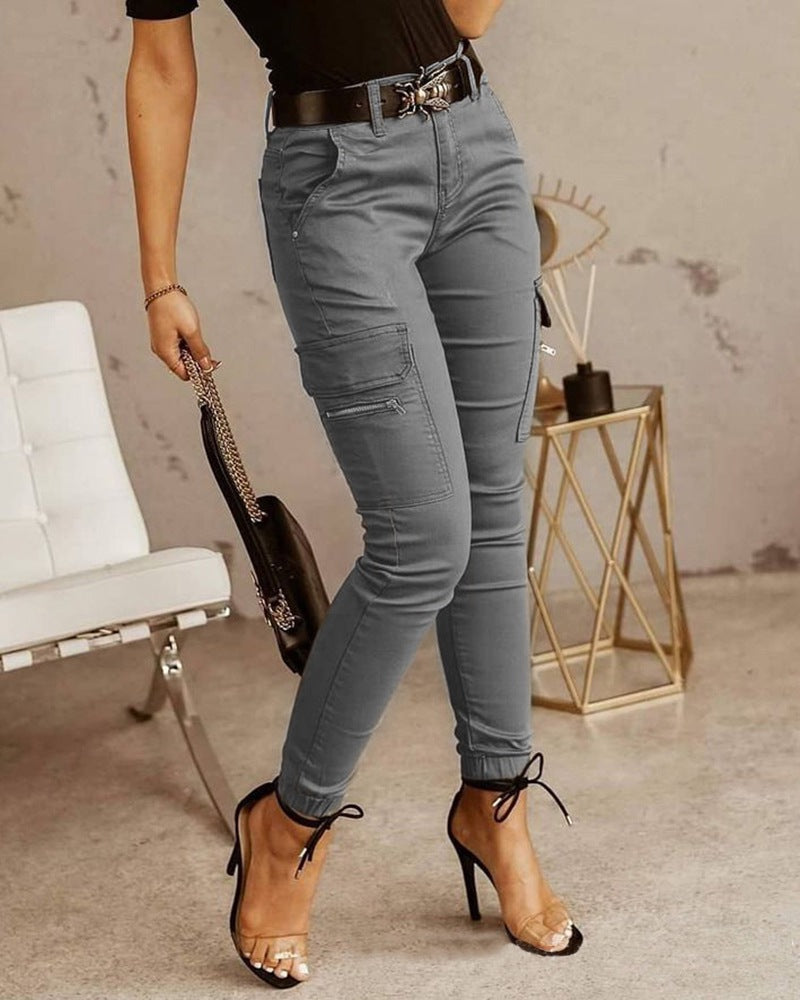 Women's Skinny Cargo Joggers Mid-Rise Cotton Pants