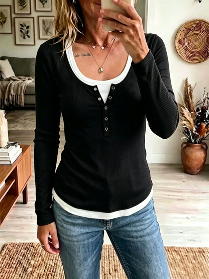 Contrast Layered Long Sleeve Top for Women