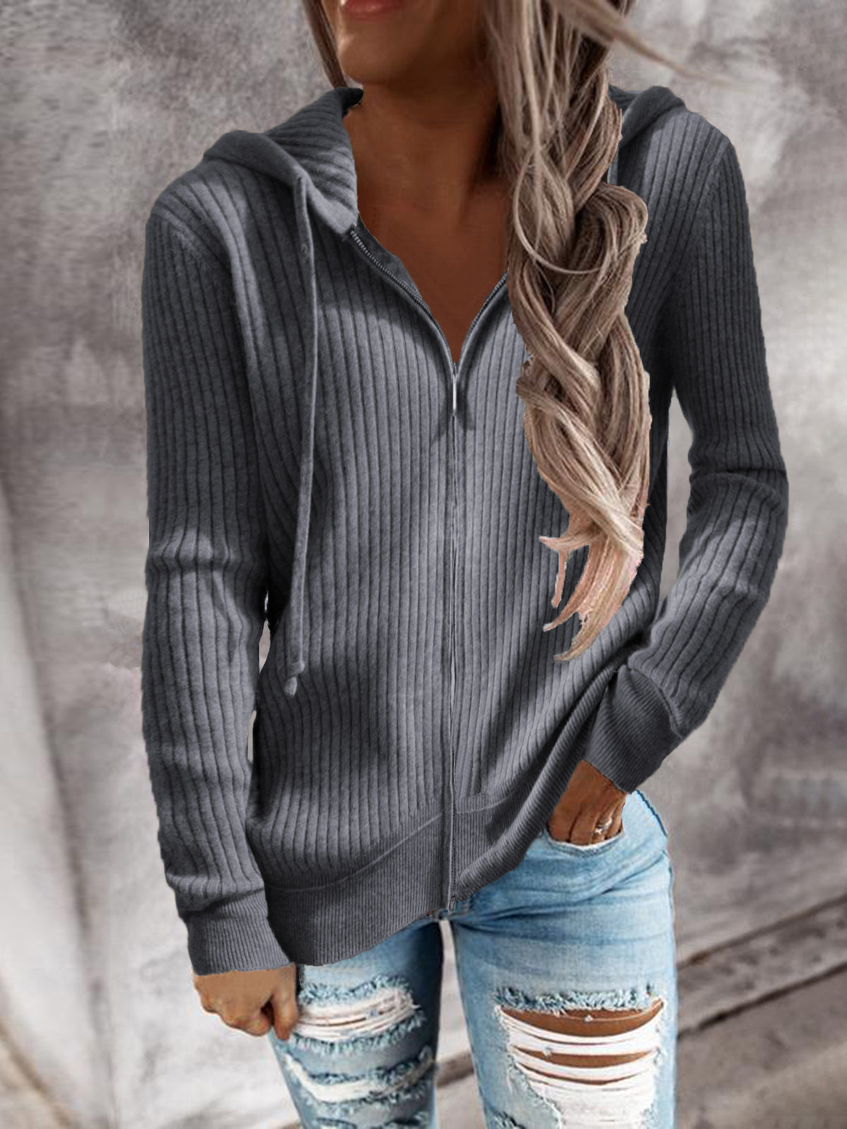 Women's Oversized Zip Up Hooded Knit Cardigan