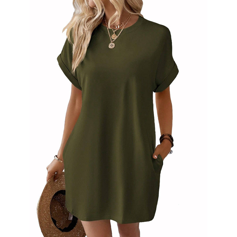 Women’s Relaxed Fit Cotton Pocket T-Shirt Dress Summer