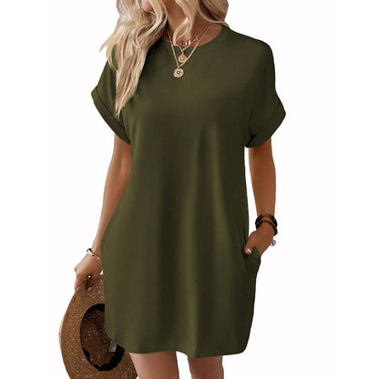 Women’s Relaxed Fit Cotton Pocket T-Shirt Dress Summer