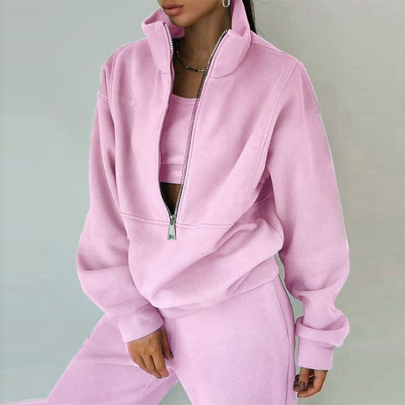Women's 2 Piece Half Zip Fleece Sweatshirt Pants Set