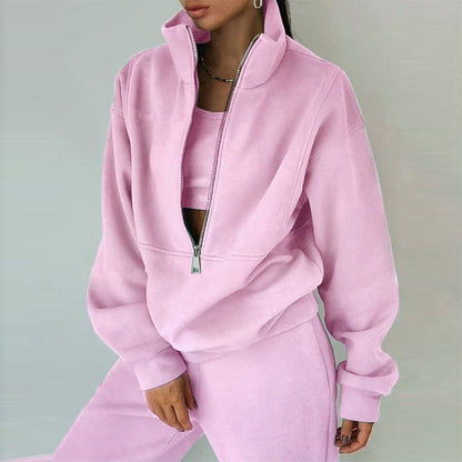 Women's 2 Piece Half Zip Fleece Sweatshirt Pants Set