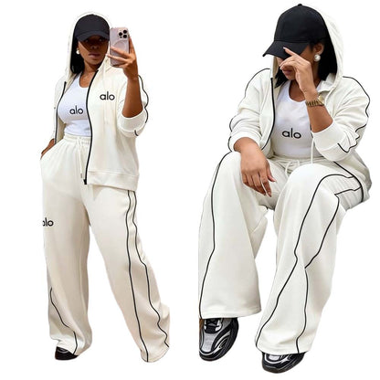Women's Embroidered Hoodie Wide Leg 2 Piece Set