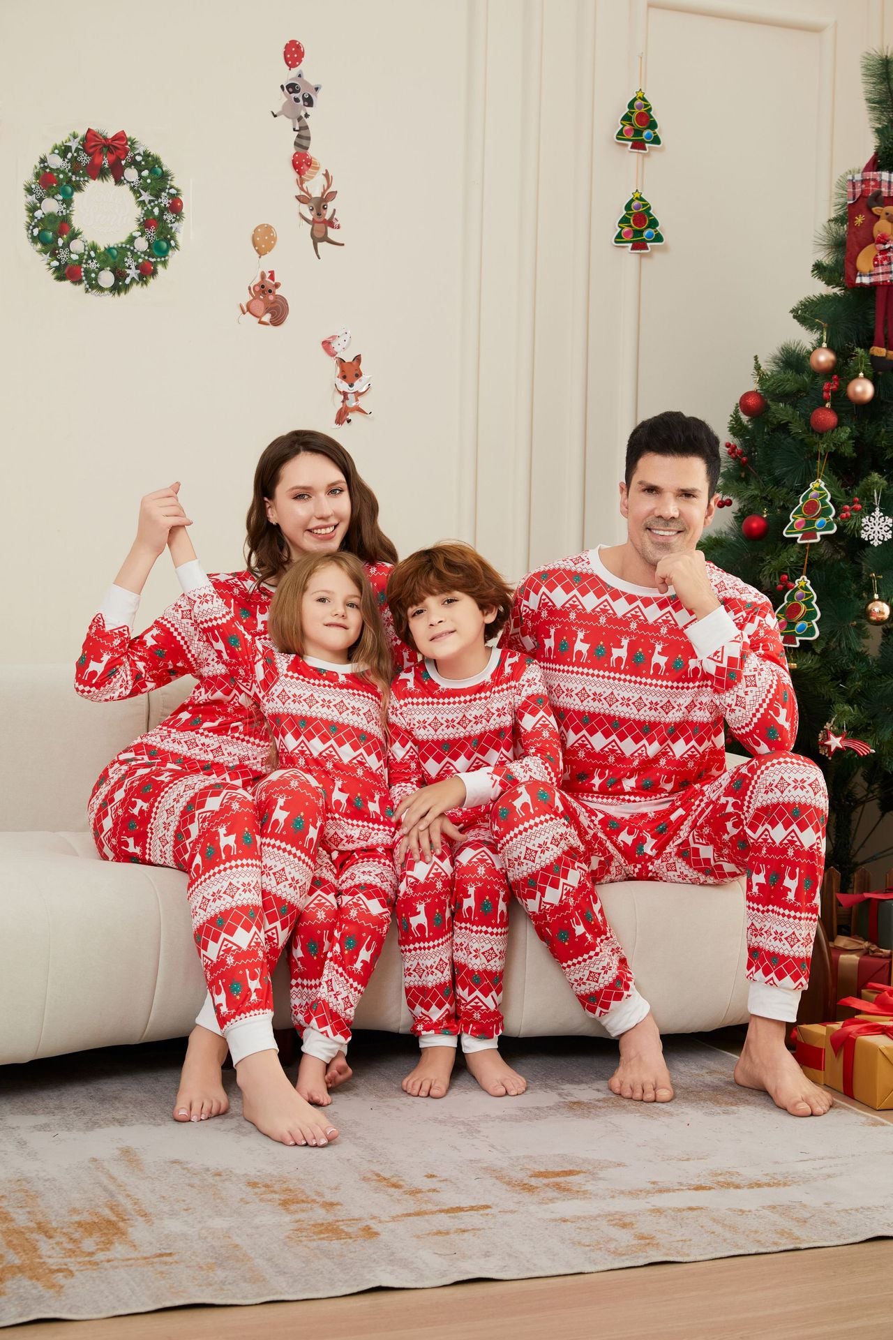 Christmas Deer Snowflake Tree Striped Parent-child Dress Printed Christmas Pajamas