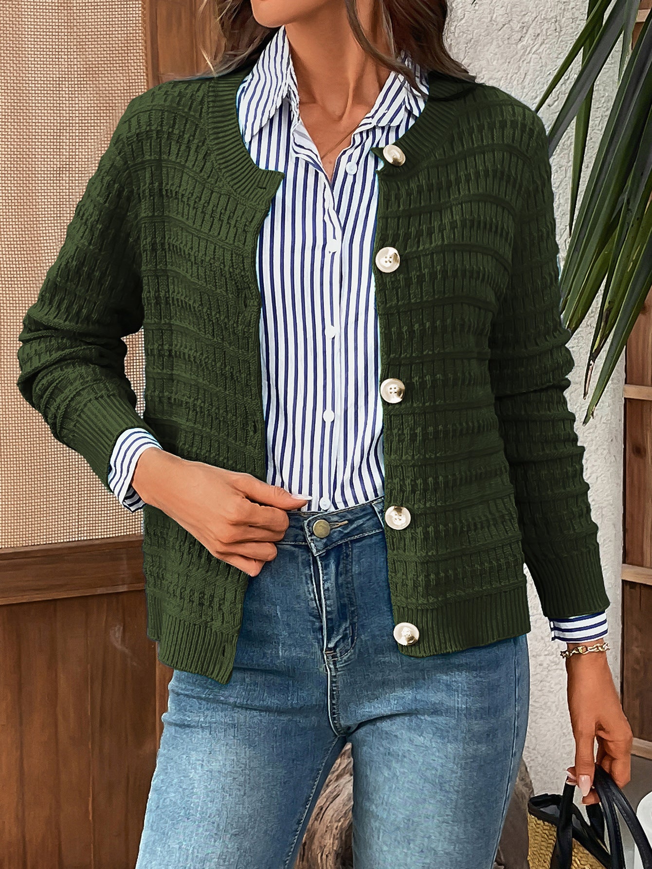 Classic Knit Button Cardigan Sweater with Textured Pattern