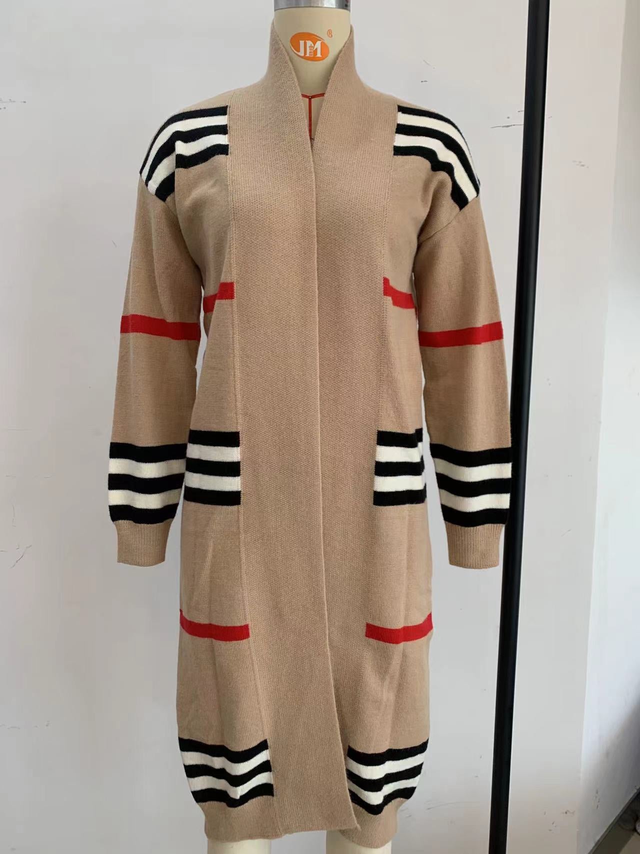 Women's Striped Long Cardigan Open Front Oversized