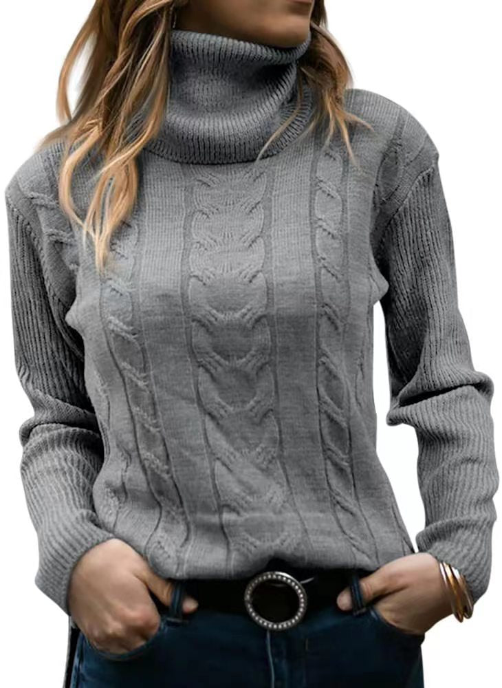 Women's Cable Knit Turtleneck Sweater Long Sleeve