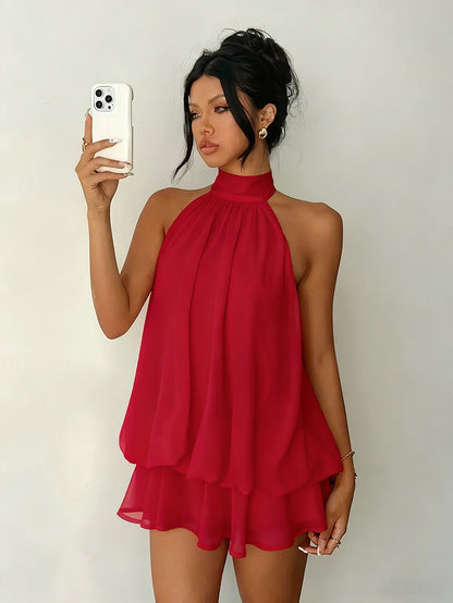 Halter Neck Backless Peplum Dress Set Summer Chic