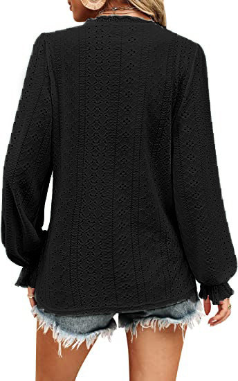 Women's V Neck Lace Long Sleeve Blouse Tunic Top