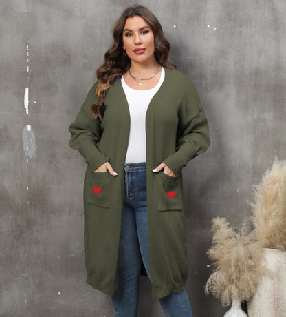 Women's Loose Medium and Long Double Pocket Lantern Sleeve Sweater Cardigan Jacket