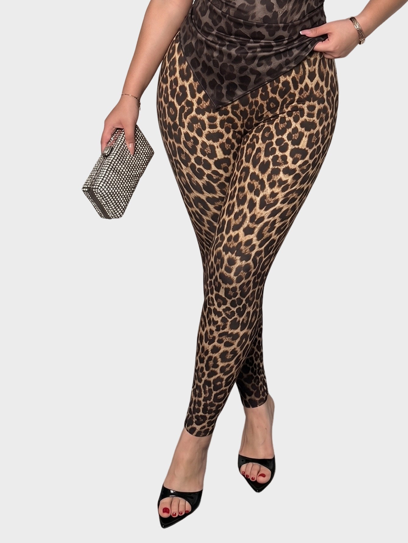 Plus Size Leopard Print High Waist Stretch Leggings