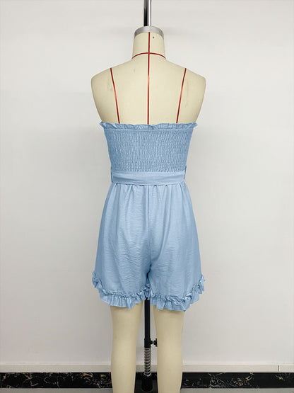 Smocked Strapless Ruffle Romper Summer Resort Outfit