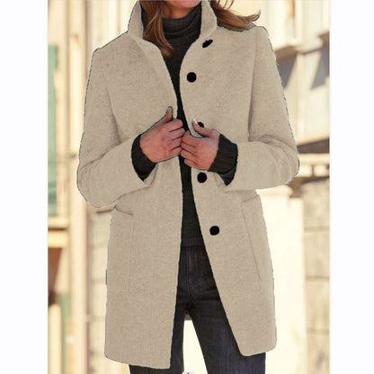 Women's Vintage Wool Blend Stand Collar Button Coat
