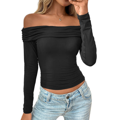 Off Shoulder Long Sleeve Slim Fit Knit Top