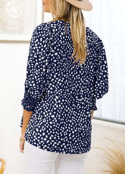 Loose Fit Printed Chiffon Short Sleeve Round Neck Shirt