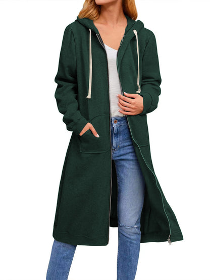Women's Oversized Long Zip Up Hoodie Fleece Jacket