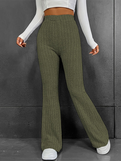 Women's High Waisted Ribbed Flare Pants Fleece Lined Casual