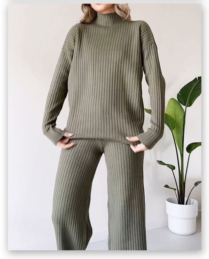 Women's Ribbed Knit Turtleneck & Pants Two Piece Set