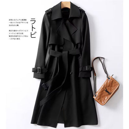 Women's Long Double Breasted Trench Coat Belted
