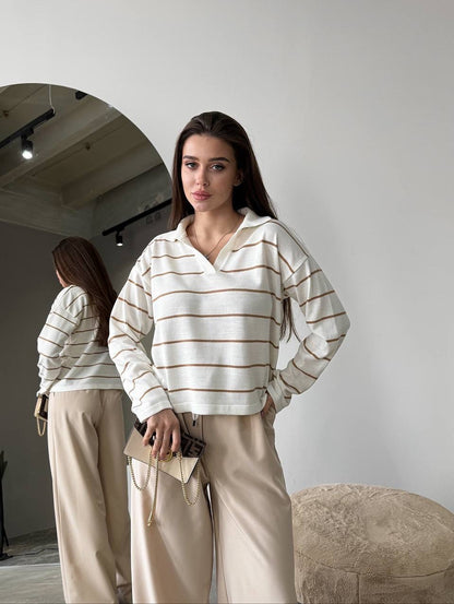 Women's Oversized Striped V-Neck Knit Sweater