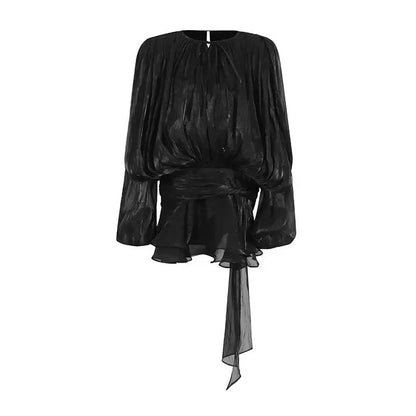 French Puff Sleeve Ruffle Mini Skirt Two Piece Set