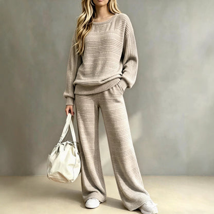 Women's Ribbed Knit Lounge Set Wide Leg Pants