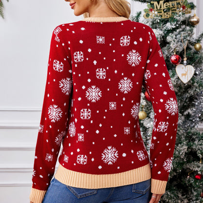 Red Snowflake Christmas Sweater Santa Knit Pullover