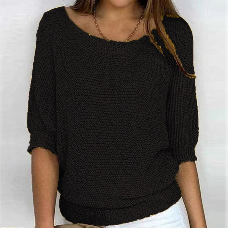 Women's 3/4 Sleeve Crew Neck Knit Sweater Top