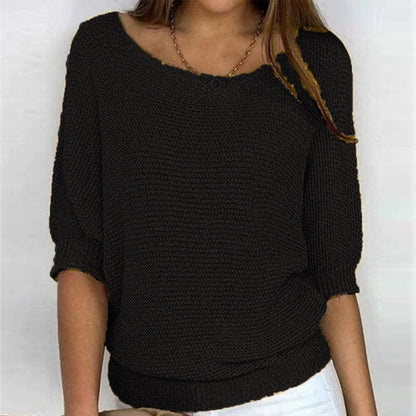 Women's 3/4 Sleeve Crew Neck Knit Sweater Top