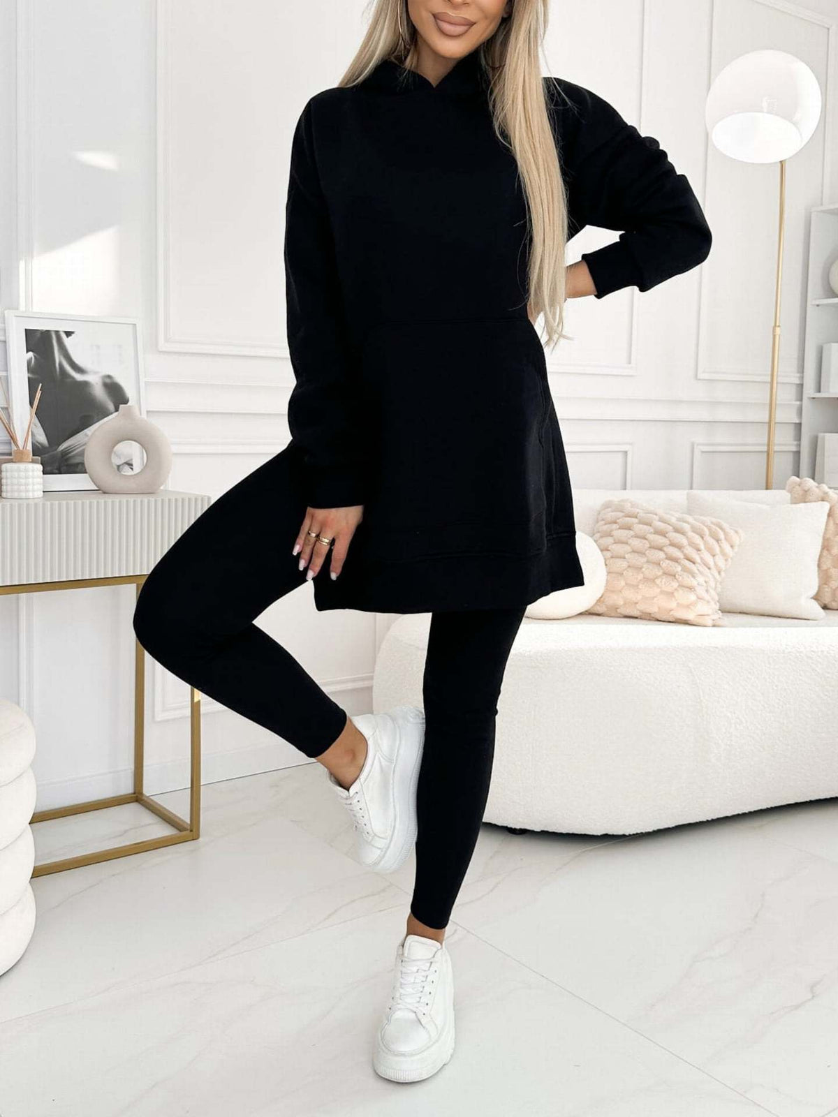 Women 2 Piece Hoodie Leggings Set Ribbed Lounge Tracksuit