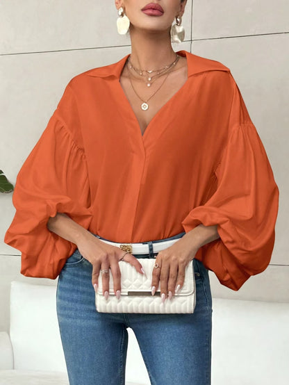 Women's Polka Dot V-Neck Puff Sleeve Loose Blouse