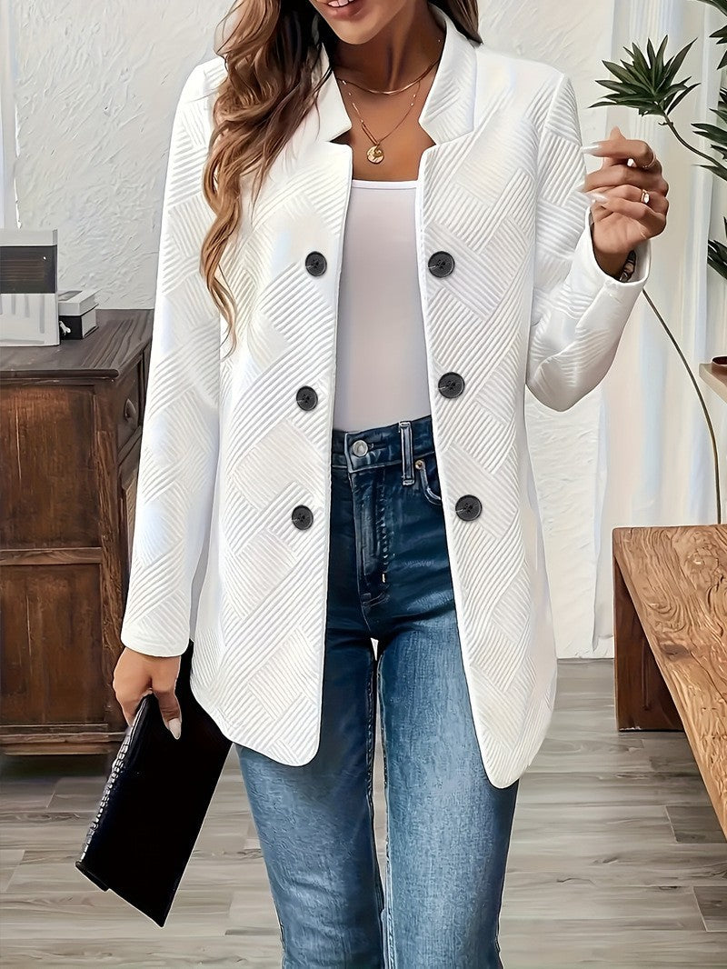 Women's Textured Stand Collar Double Breasted Blazer