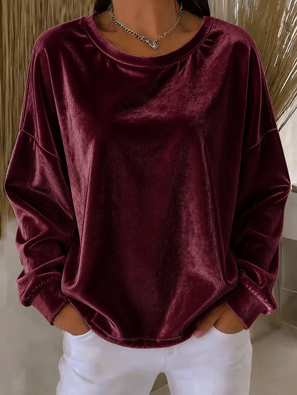 Women Velvet Long Sleeve Crew Neck Casual Tunic Top