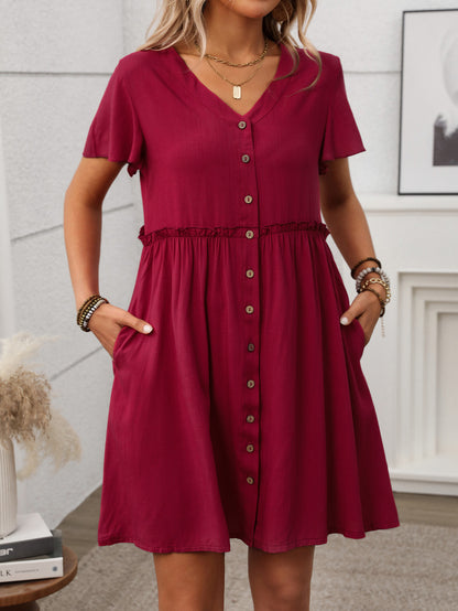 Bohemian V-Neck Ruffle Dress