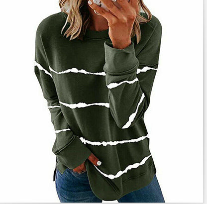 Women's Oversized Striped Crewneck Sweatshirt Pullover