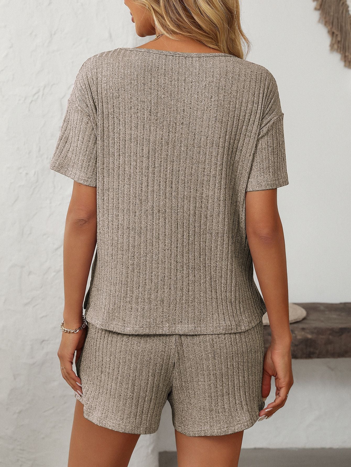Solid Color Short-Sleeve Pajama Set