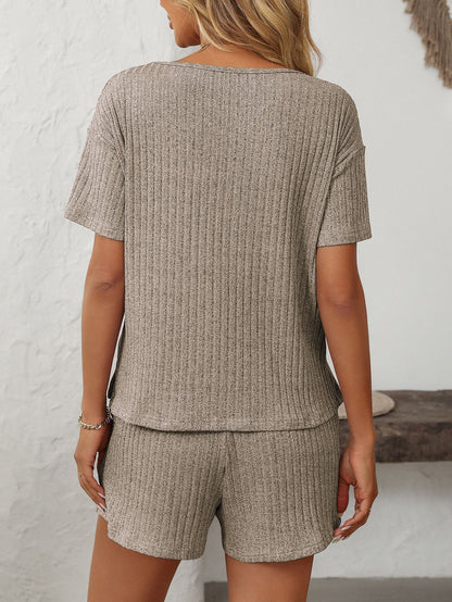 Solid Color Short-Sleeve Pajama Set