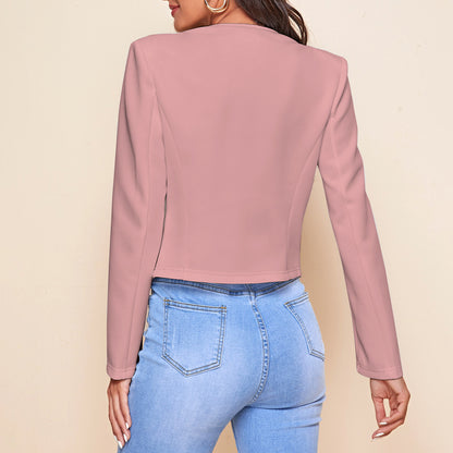 Women's Cropped Blazer Open Front Zip Pocket Jacket