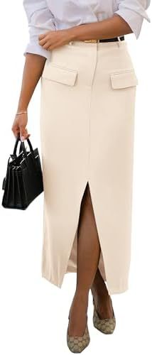 Elegant High Waist Midi Skirt with Front Slit