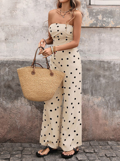 Women’s Polka Dot Strapless Wide Leg Jumpsuit