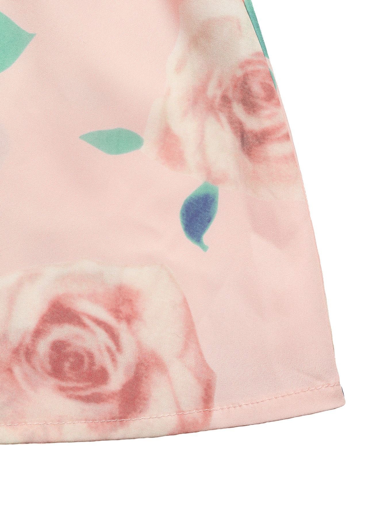 Pink Floral Two Piece Set Padded Shoulder Top Midi Skirt