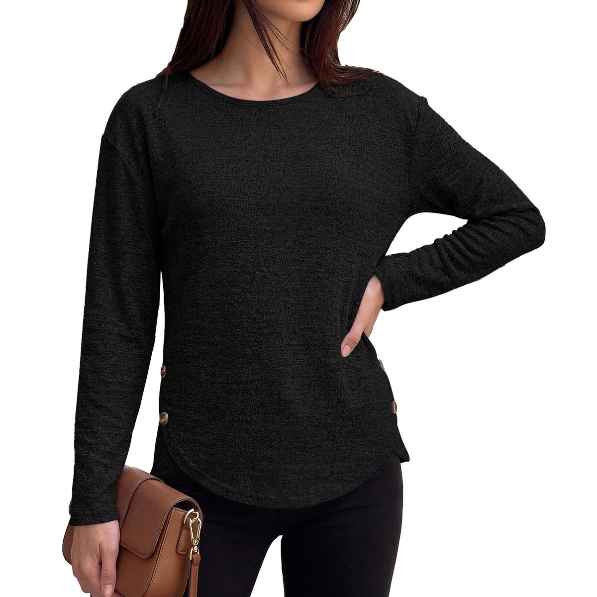 Women's Oversized Side Button Long Sleeve Tunic Top