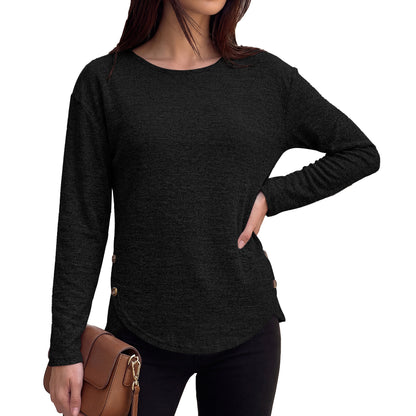 Women's Oversized Side Button Long Sleeve Tunic Top